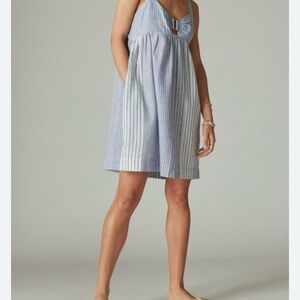 Lucky Brand - Plaid Linen Cutout Babydoll Dress